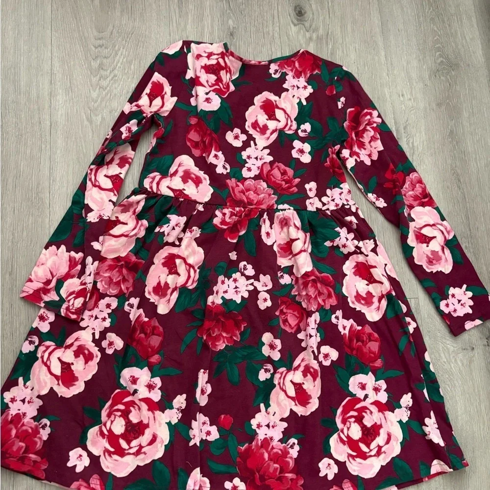 The Children's Place Burgundy and Pink Floral Dress